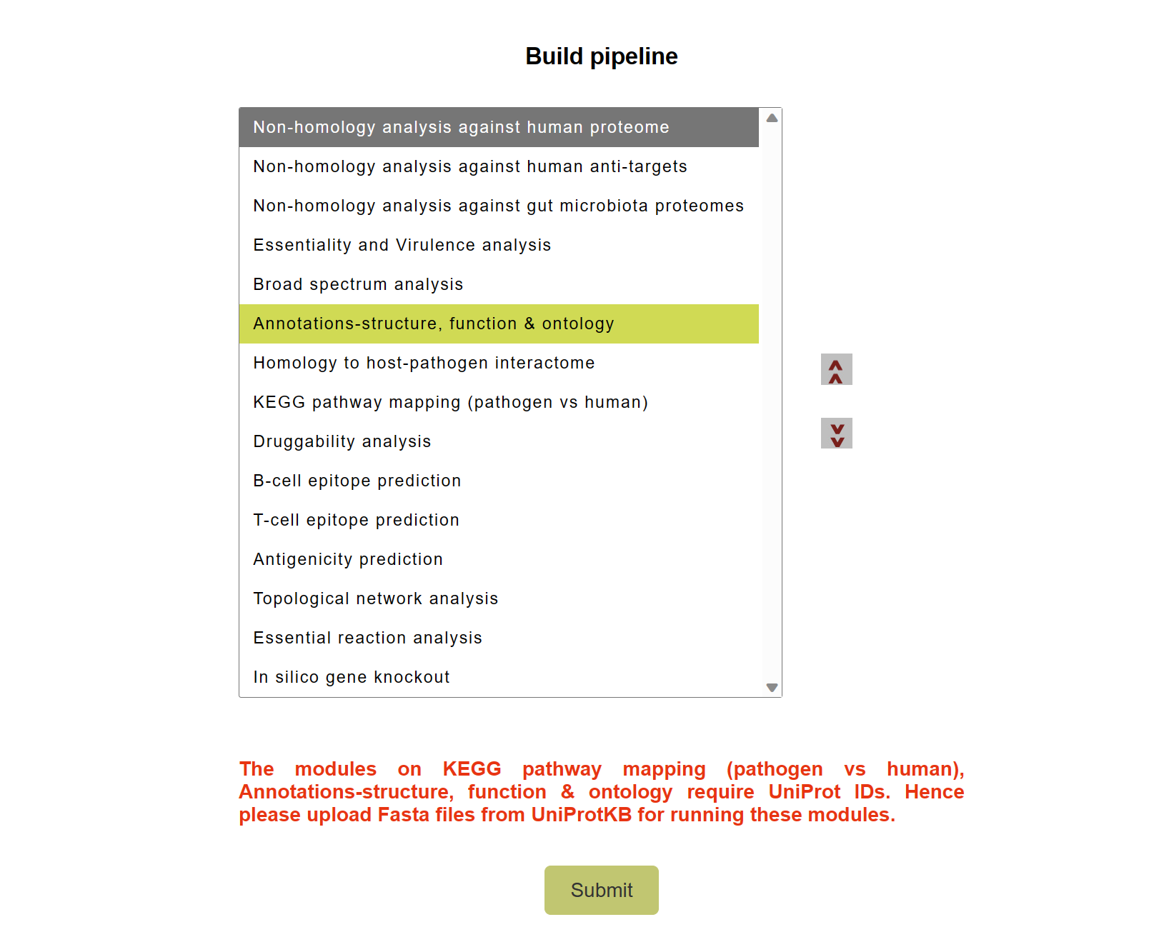 Select modules in pipeline